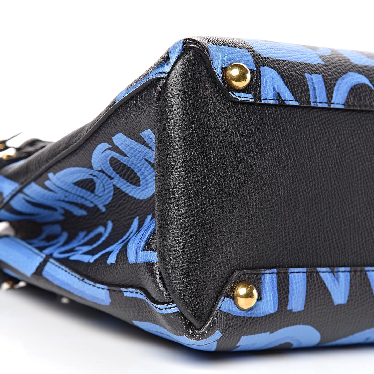 Grainy Calfskin Graffiti Print Medium Banner Tote Black