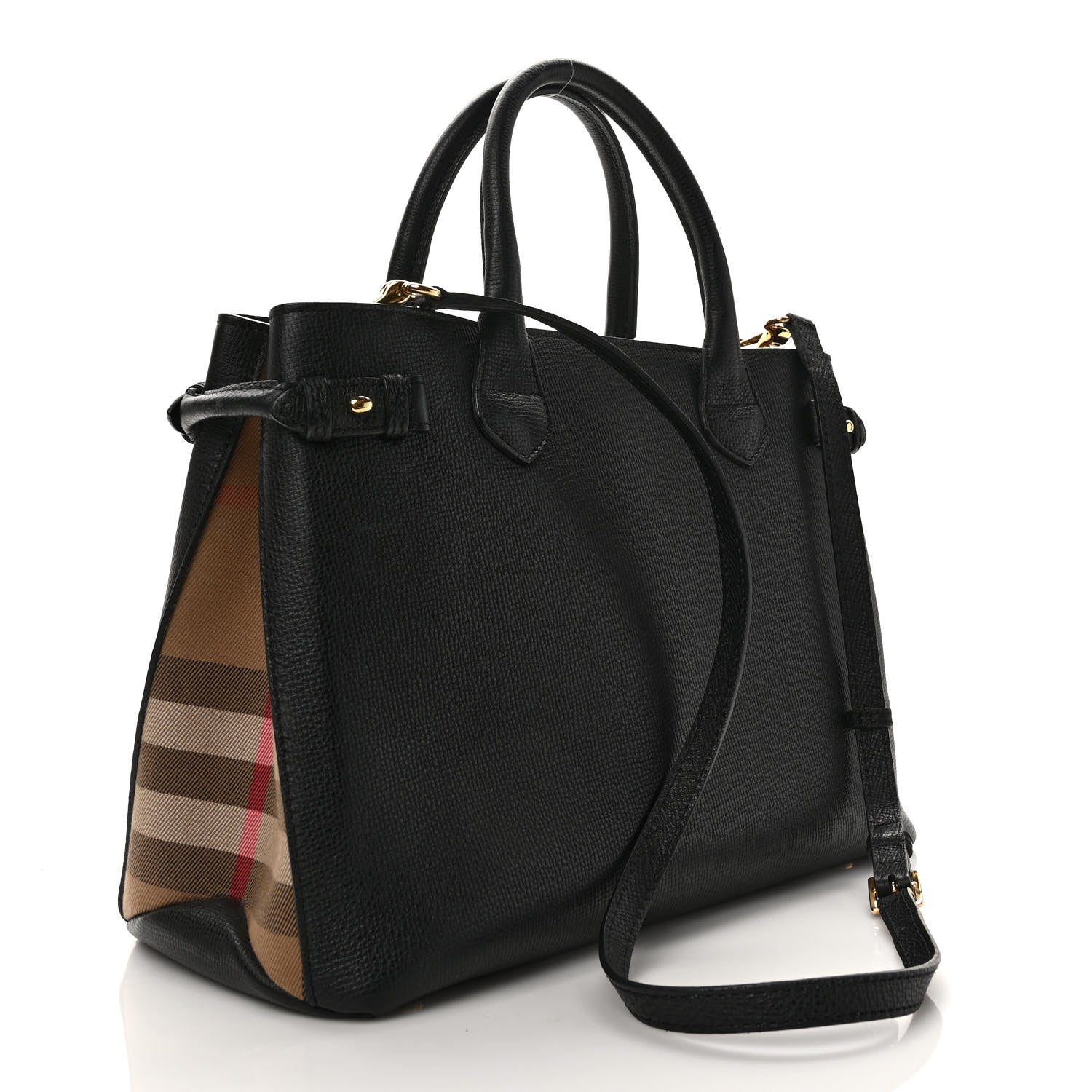 Burberry Derby Calfskin House Check Medium Banner Tote Black 3 of 9