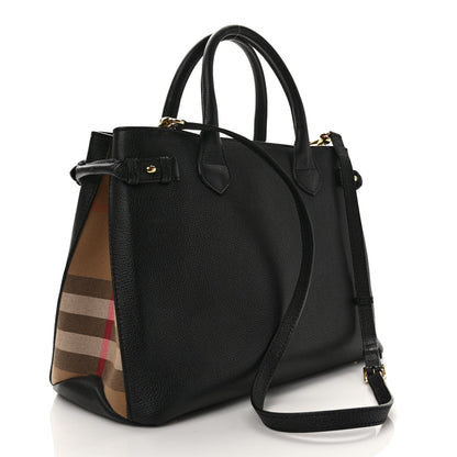 Burberry Derby Calfskin House Check Medium Banner Tote Black 3 of 9