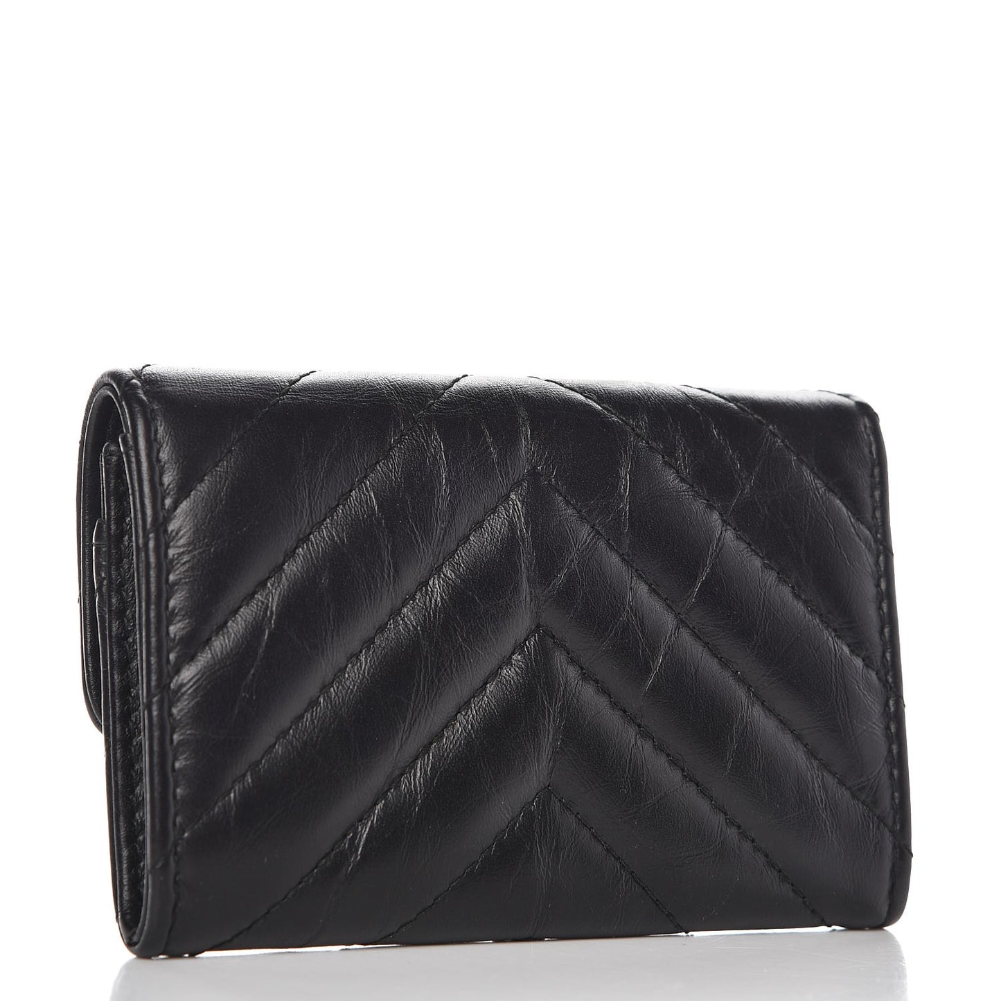 Aged Calfskin Chevron Quilted Reissue Card Holder Wallet So Black