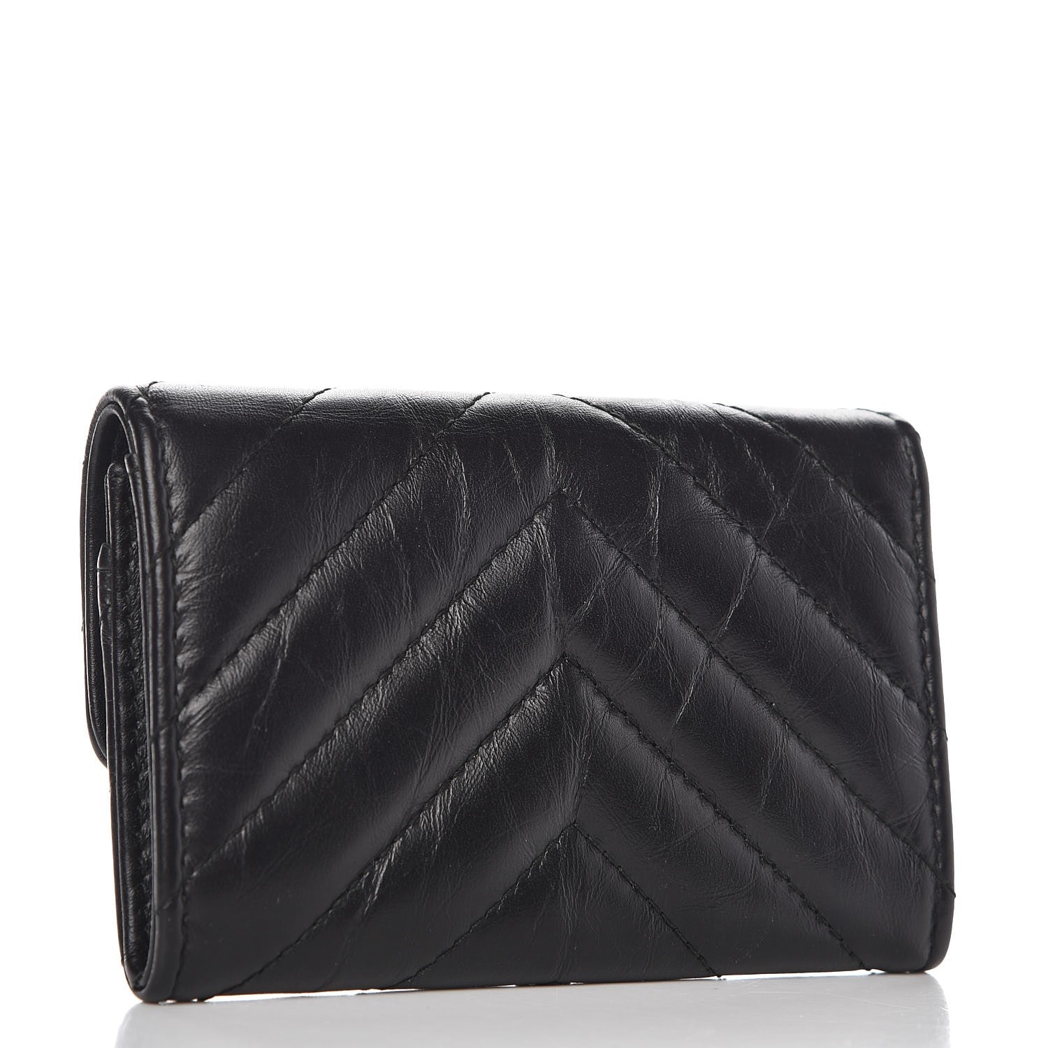Chanel Aged Calfskin Chevron Quilted Reissue Card Holder Wallet So Black 3 of 9
