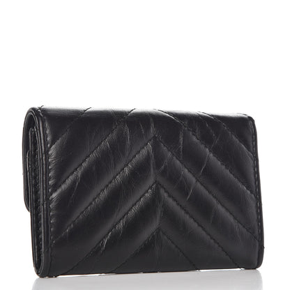 Chanel Aged Calfskin Chevron Quilted Reissue Card Holder Wallet So Black 3 of 9