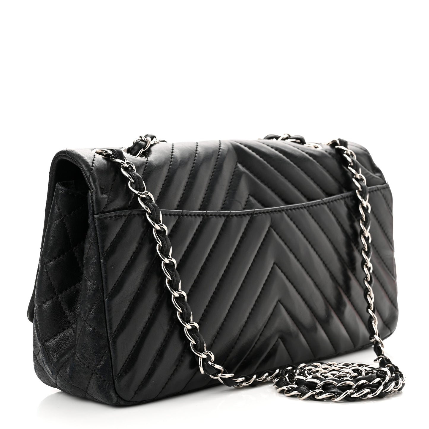 Lambskin Chevron Quilted Single Flap Black