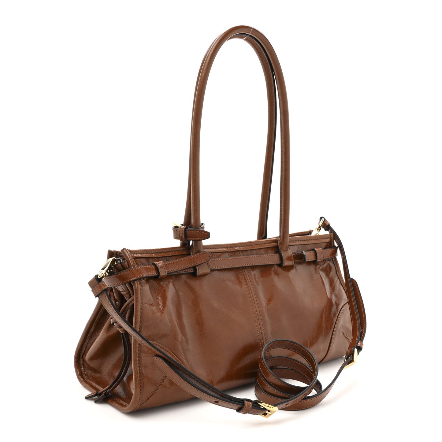 Glossy Calfskin Triangle Medium Bonnie Shoulder Bag Palisander