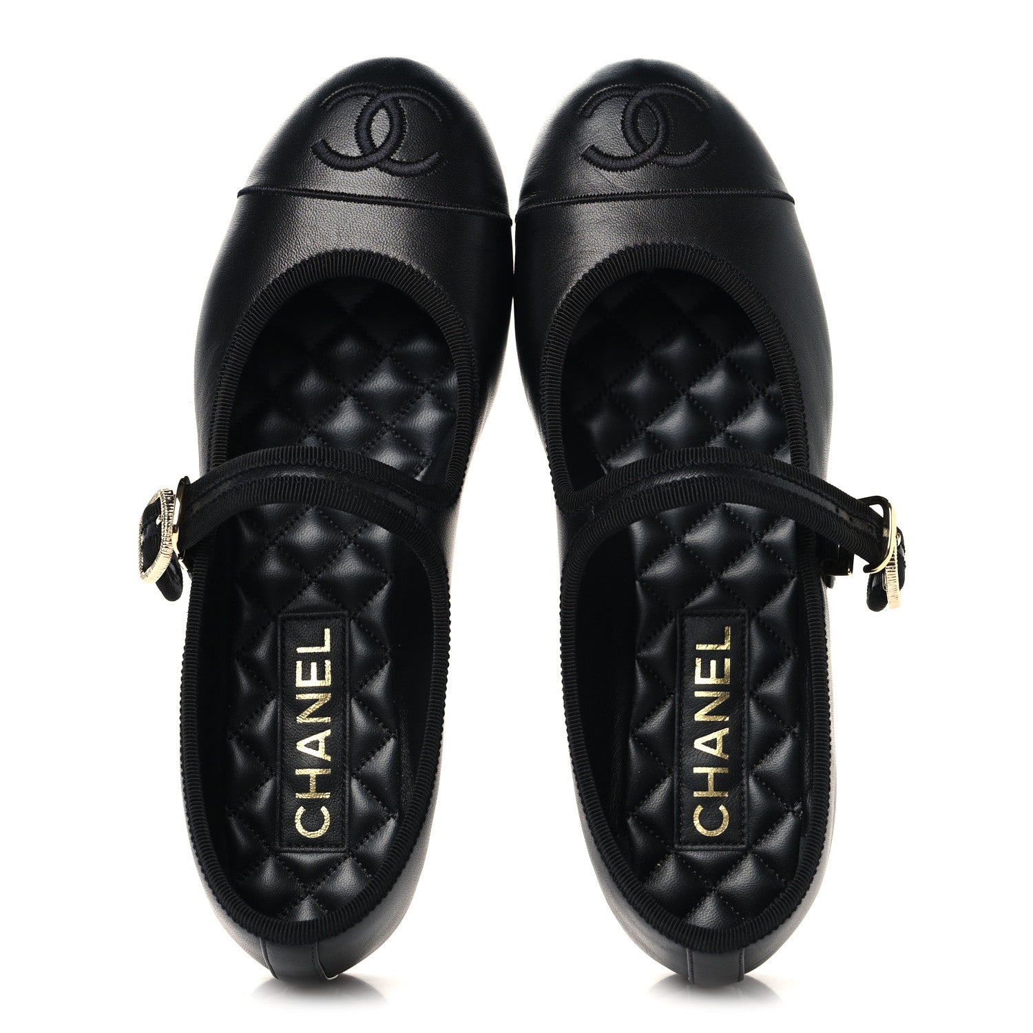 Chanel Lambskin Mary Jane Flats 37.5 Black 2 of 10