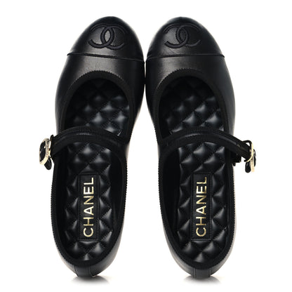 Chanel Lambskin Mary Jane Flats 37.5 Black 2 of 10