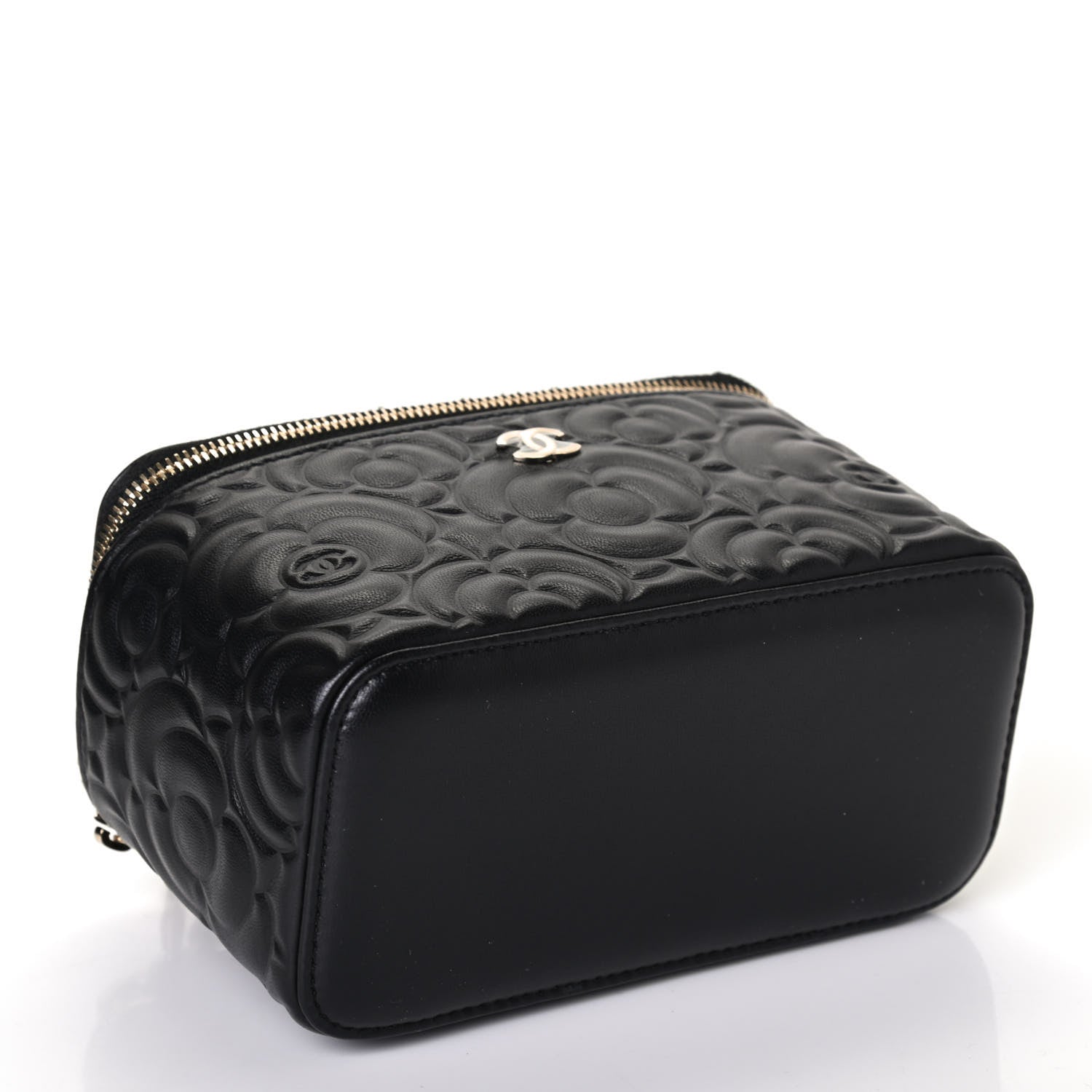Chanel Lambskin Camellia Embossed Small Vanity Case With Chain Black 3 of 4