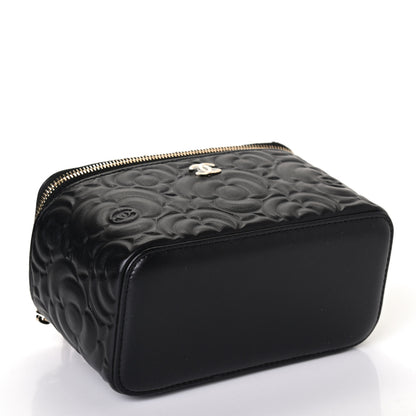 Chanel Lambskin Camellia Embossed Small Vanity Case With Chain Black 3 of 4