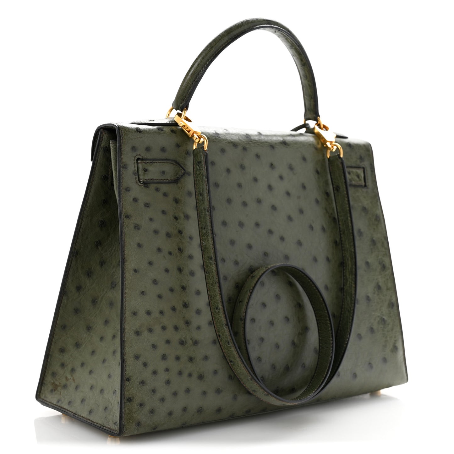 Ostrich Kelly Sellier 32 Vert Olive