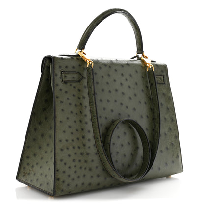 Hermes Ostrich Kelly Sellier 32 Vert Olive 3 of 15