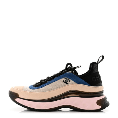 Chanel Fabric Suede CC Sneakers 37.5 Blue Beige Pink 1 of 8