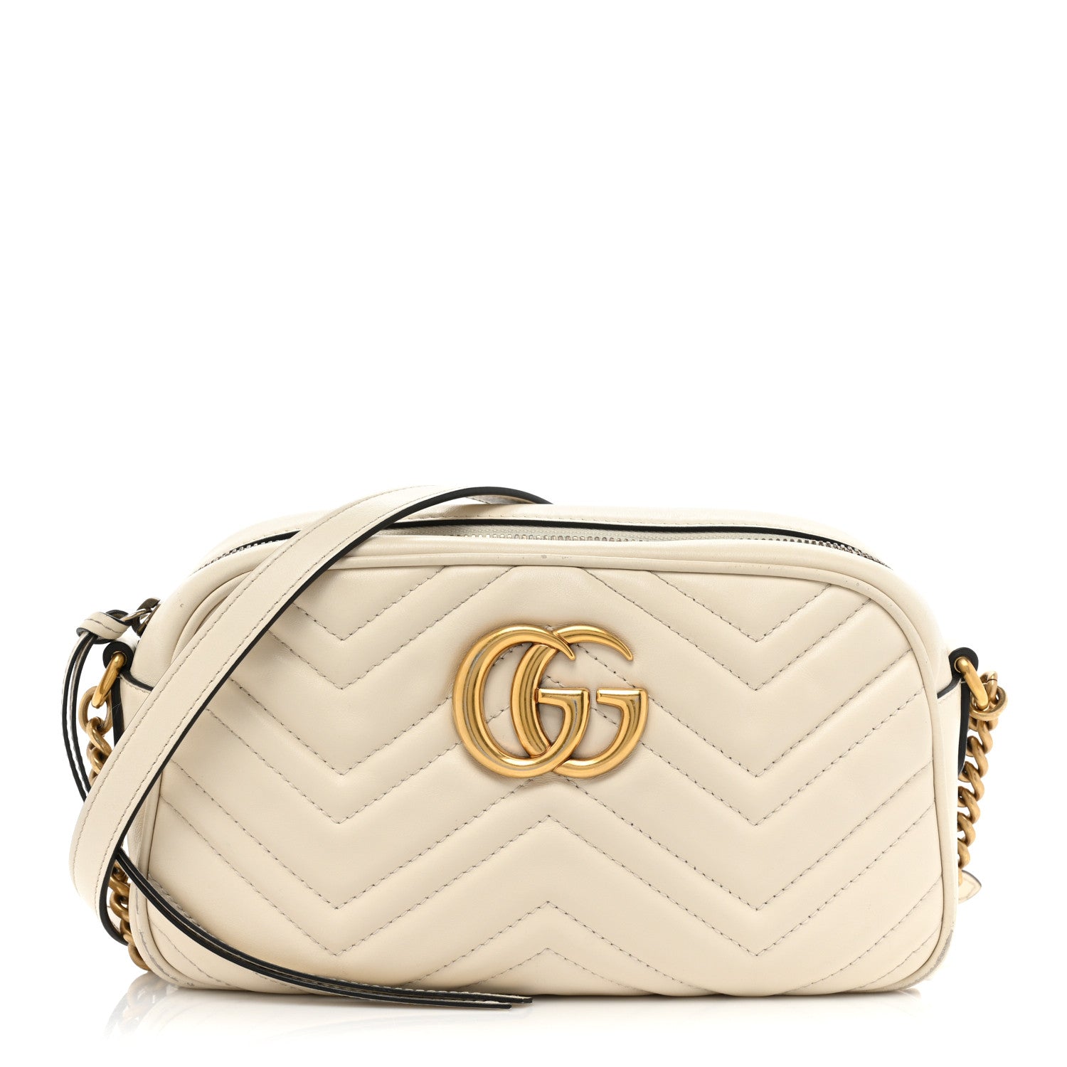 Gucci Calfskin Matelasse Small GG Marmont Chain Shoulder Bag White 1 of 19