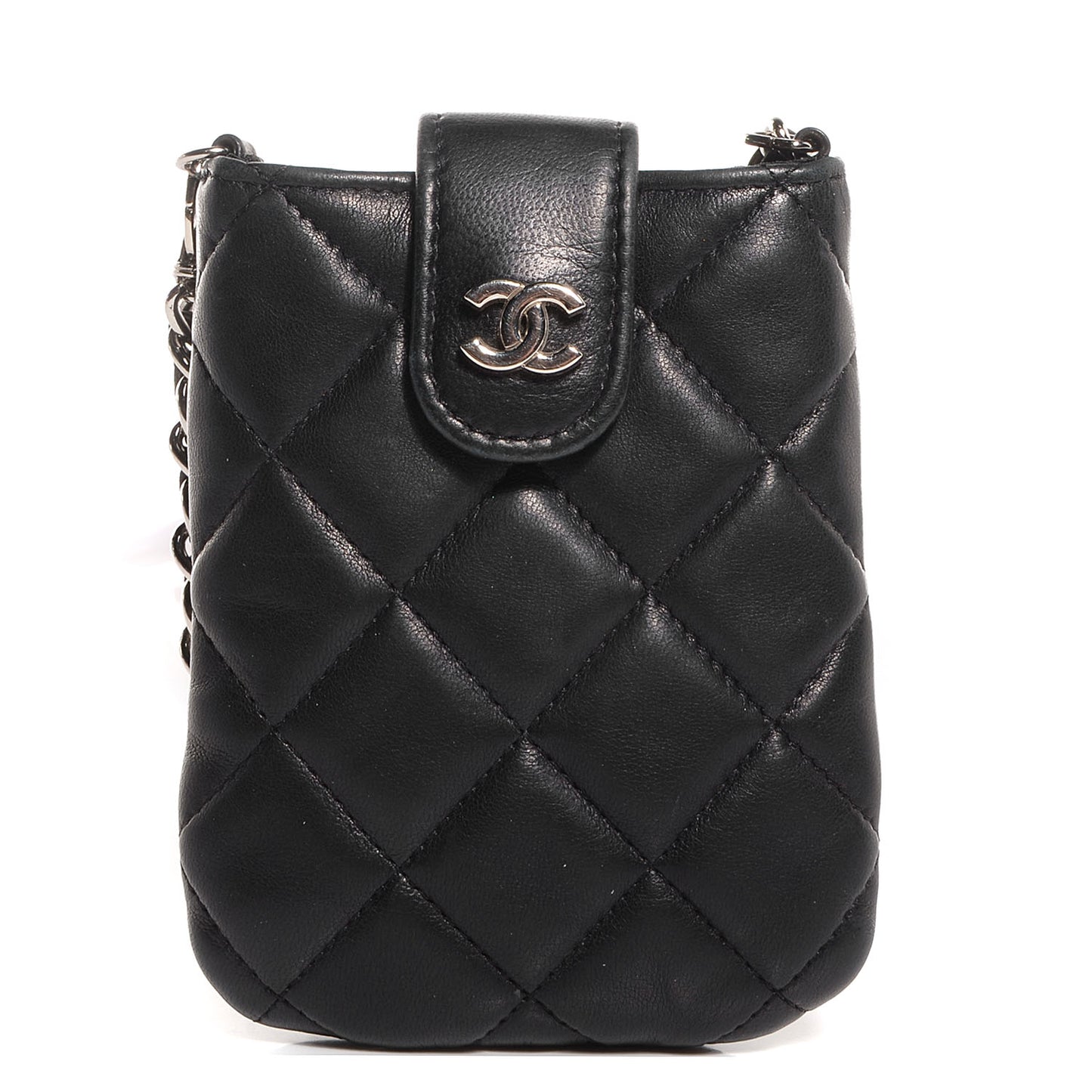 Lambskin Quilted Chain Phone Case Black