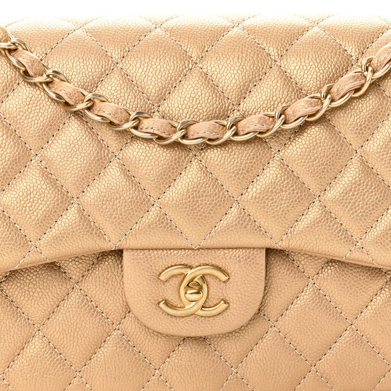 Chanel Pearly Caviar Quilted Jumbo Double Flap Gold 8 of 10