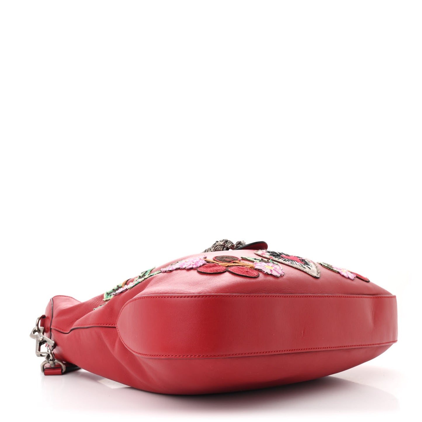 Calfskin Web Embroidered Medium Dionysus Hobo Hibiscus Red