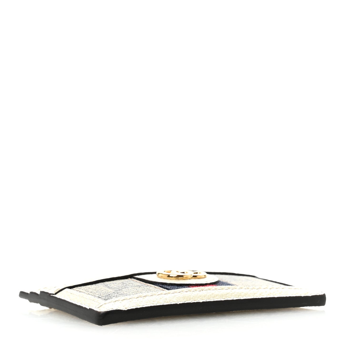 GG Supreme Monogram Textured Calfskin Web Ophidia Card Holder Beige Ebony Mystic White