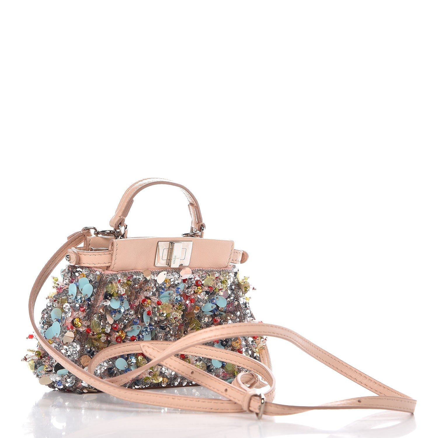 Fendi Sequin Embellished Micro Peekaboo Iconic Satchel Blush 3 of 7