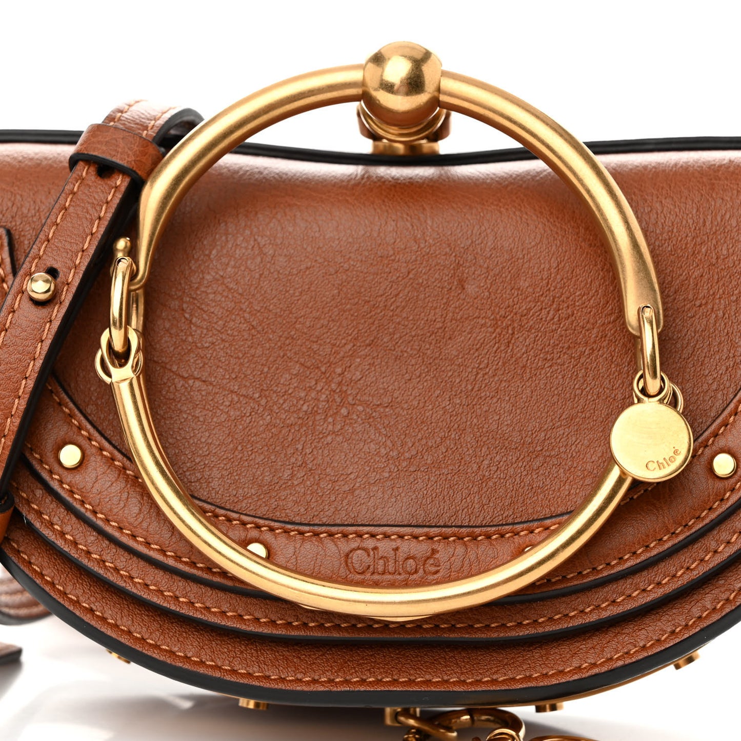 Calfskin Small Nile Bracelet Minaudiere Bag Caramel