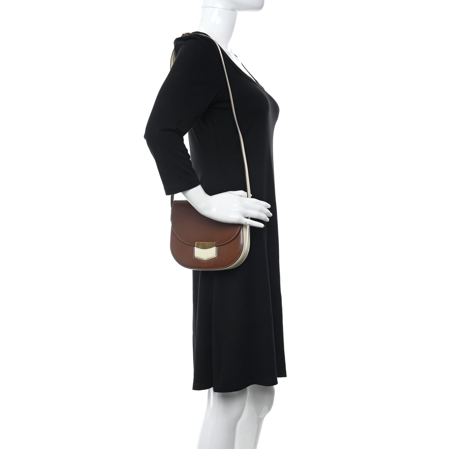 Celine Glazed Calfskin Small Bi-Color Trotteur Chestnut 2 of 10