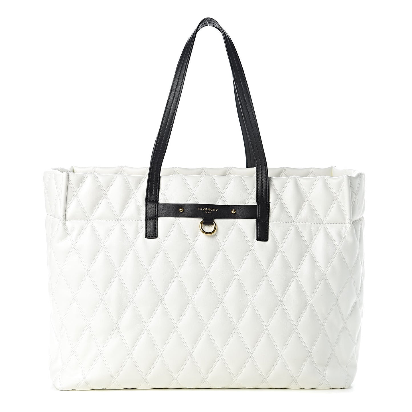 Rubber Effect Canvas Quilted Duo Shopper Tote White