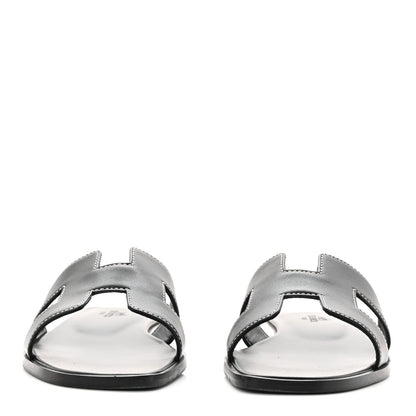 Hermes Box Calfskin Oran Sandals 37 Black 3 of 10