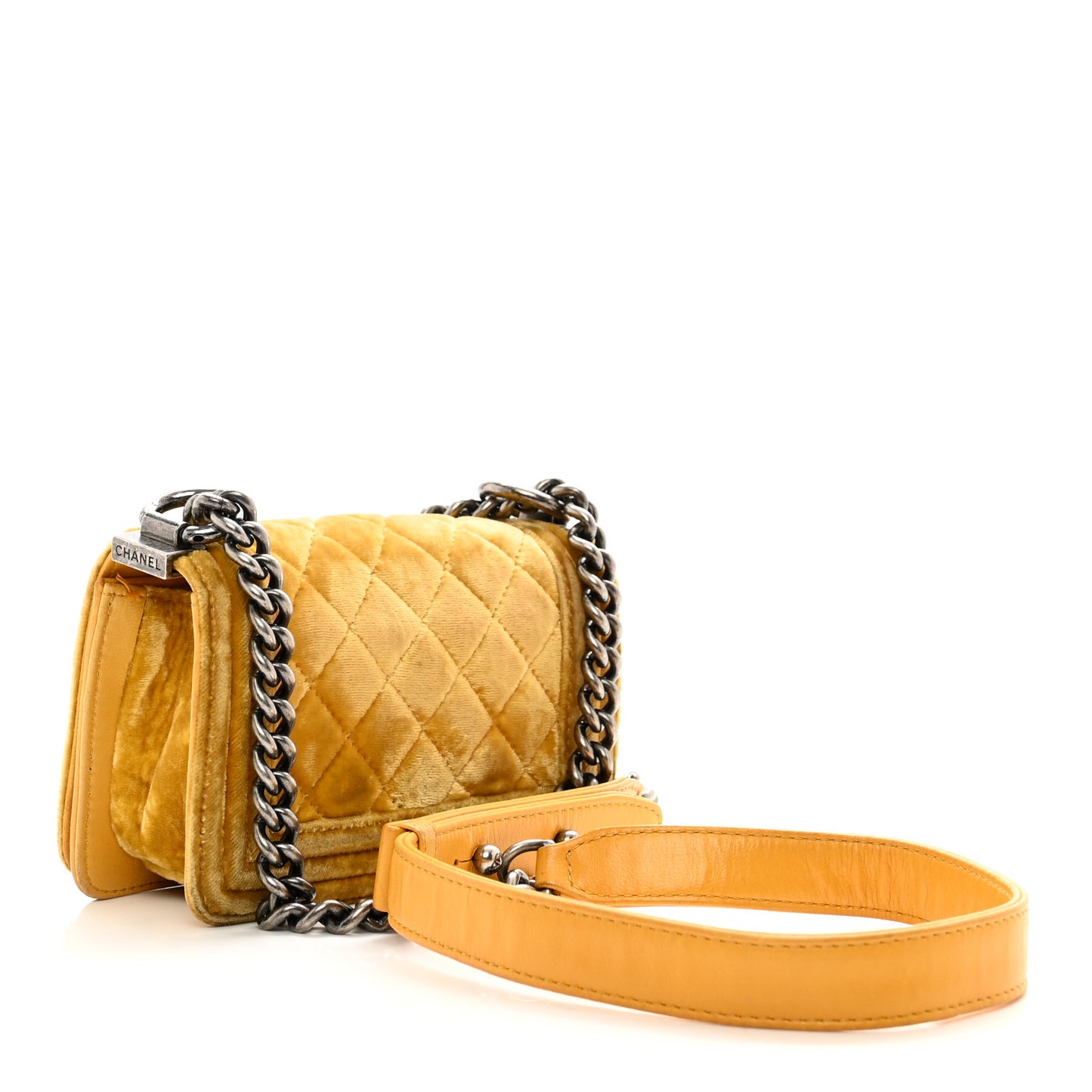 Velvet Quilted Mini Boy Flap Yellow