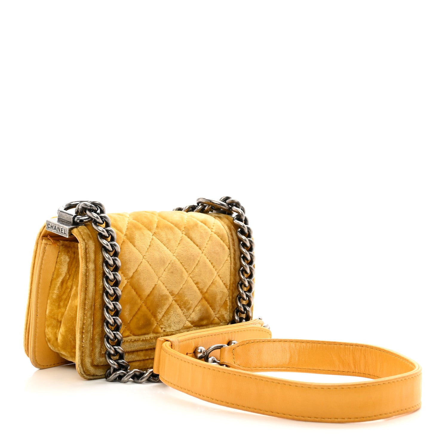 Chanel Velvet Quilted Mini Boy Flap Yellow 3 of 11