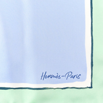 Hermes Silk Libre Comme Pegase Scarf 90 Vert D'eau Bleu Ciel Rose Nacre 2 of 4