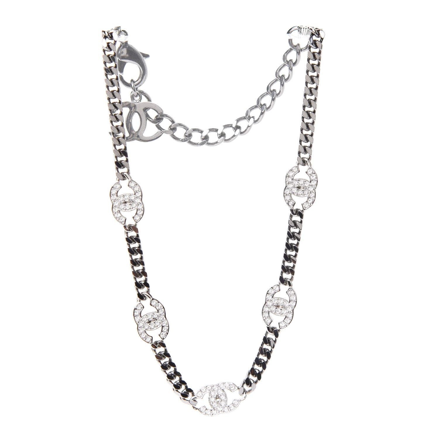 Chanel Ruthenium Crystal Chain CC Choker Silver 2 of 4