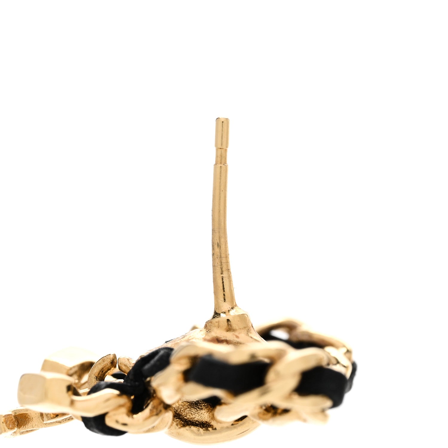 Chanel Lambskin Chain Bow Stud Earrings Black Gold 6 of 8