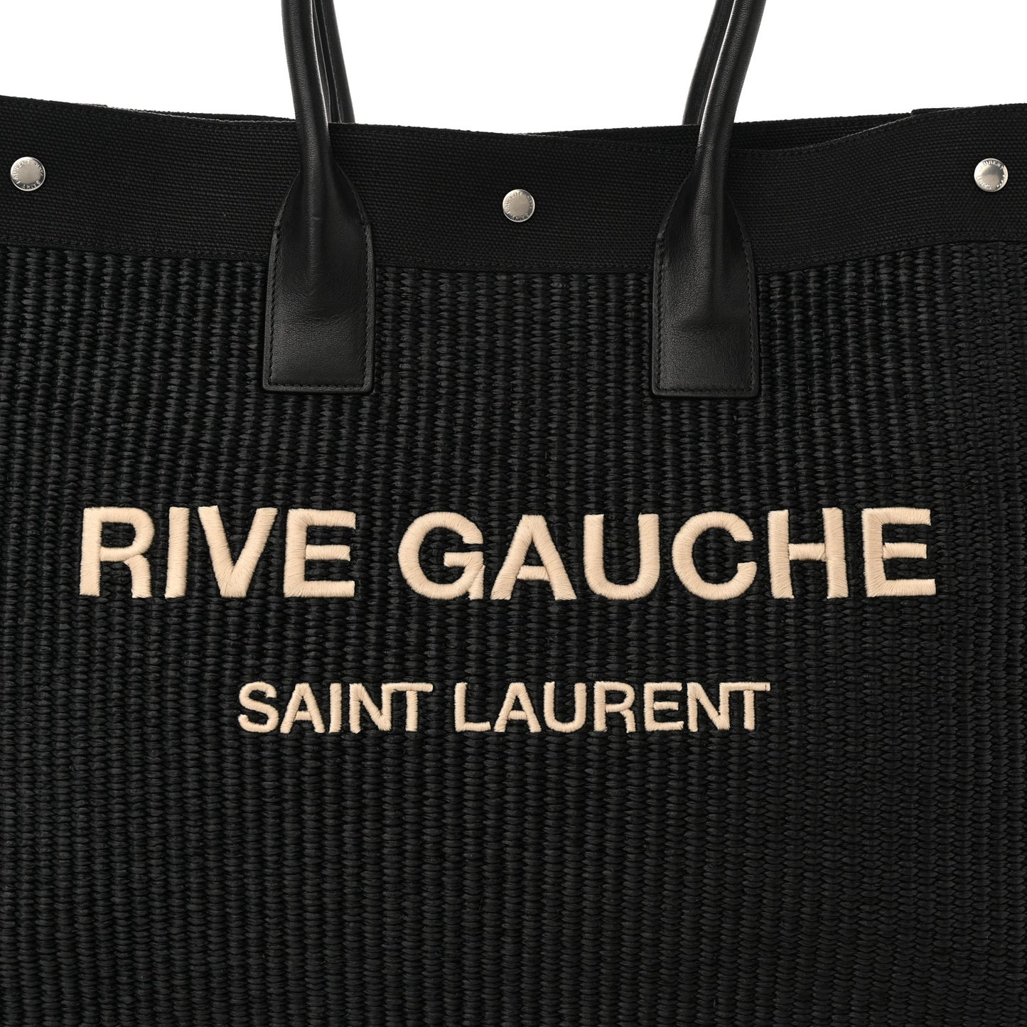 Raffia Linen Calfskin Rive Gauche Tote Black