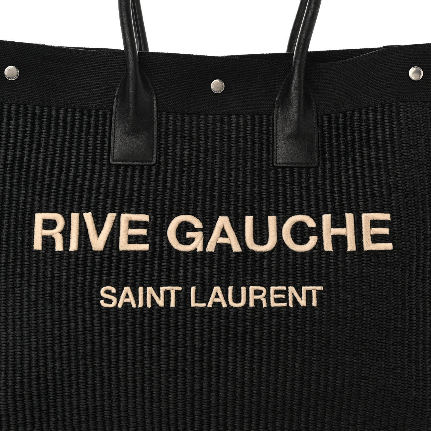 Saint Laurent Raffia Linen Calfskin Rive Gauche Tote Black 8 of 10