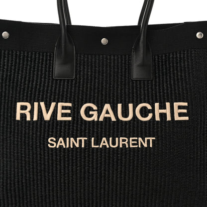 Saint Laurent Raffia Linen Calfskin Rive Gauche Tote Black 8 of 10