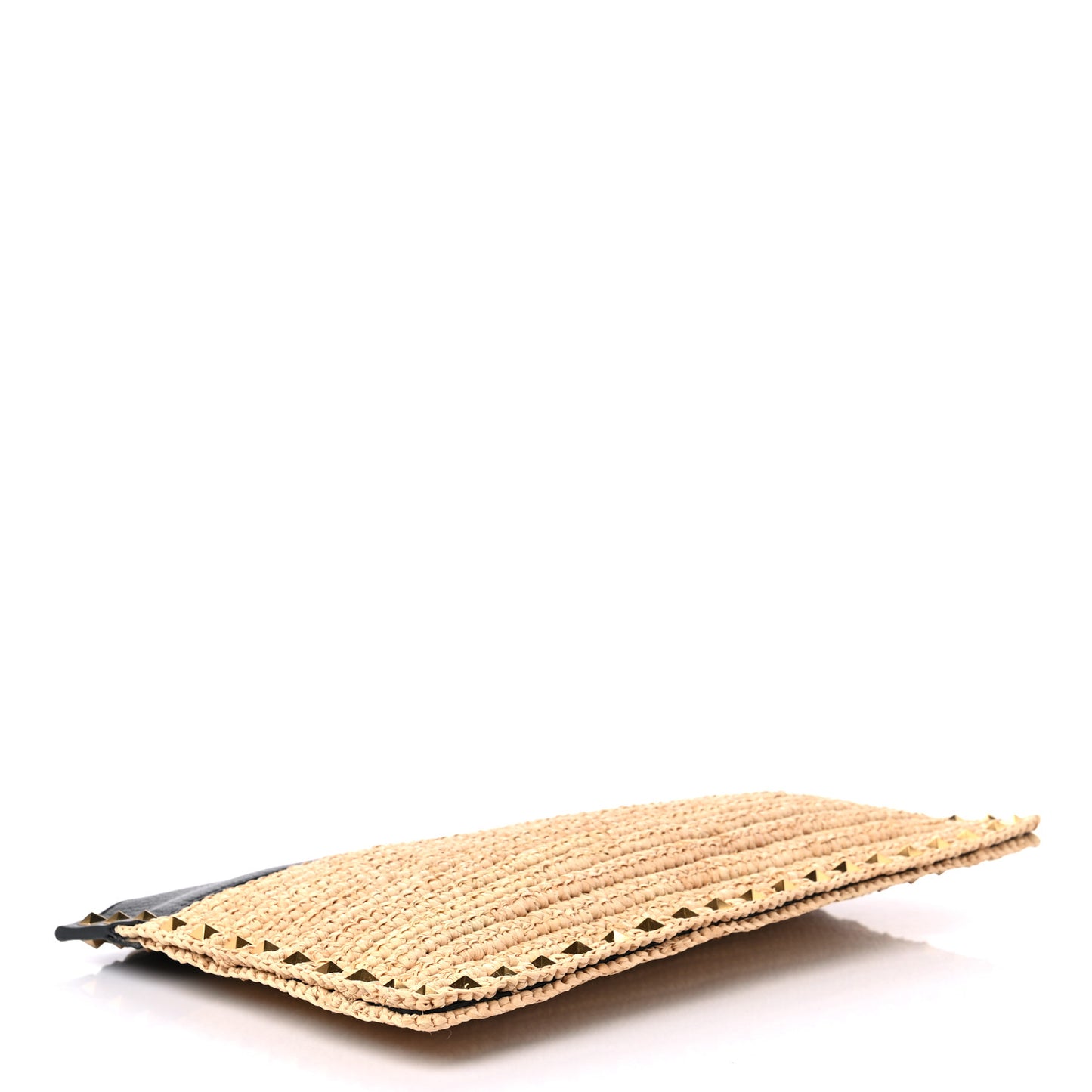Raffia Calfskin Small Rockstud Zip Pouch Naturale Black