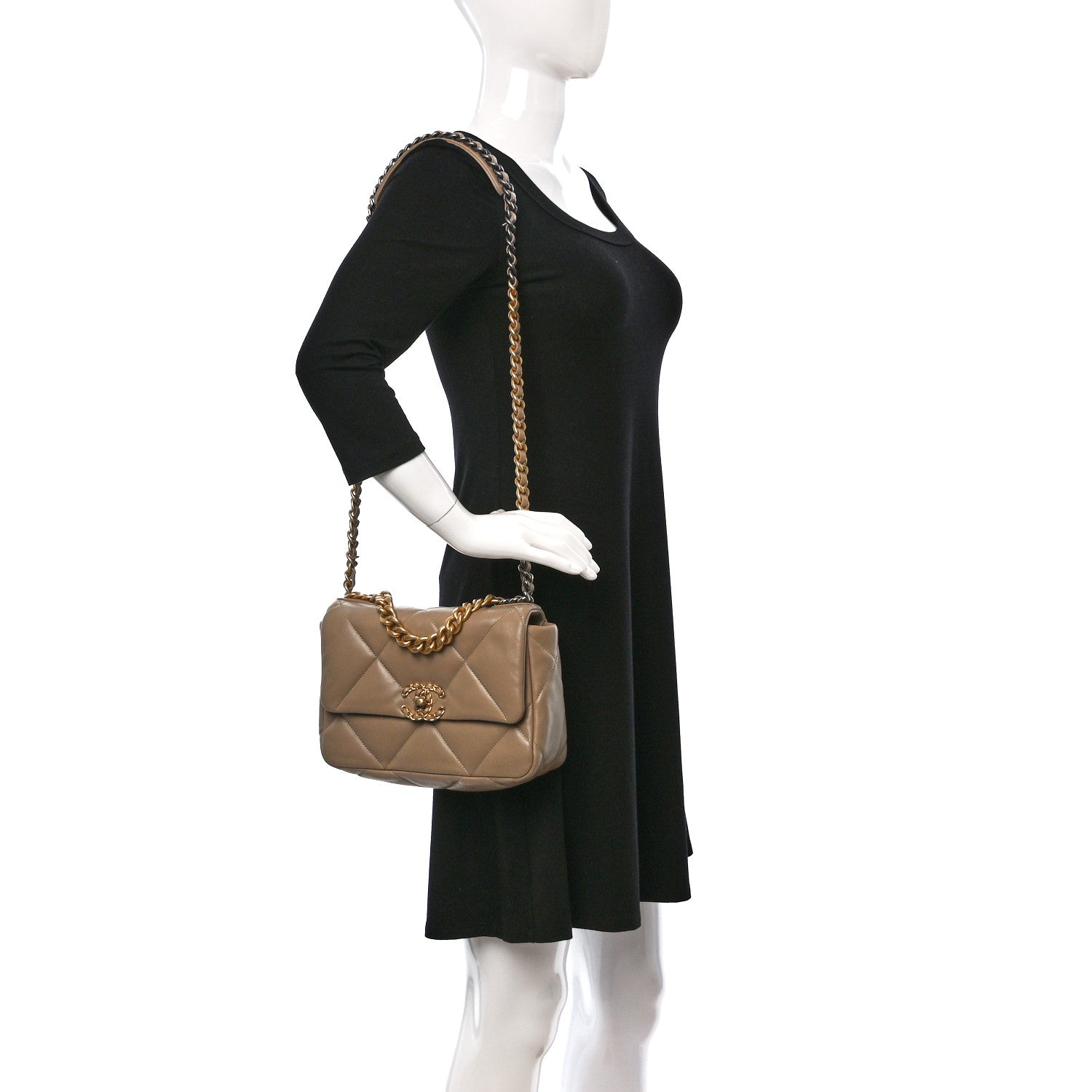 Chanel Lambskin Quilted Medium Chanel 19 Flap Light Beige 2 of 10