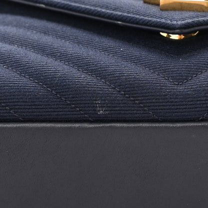 Saint Laurent Cotton Canvas Matelasse Chevron Monogram Medium College Bag Deeply Blue 13 of 14