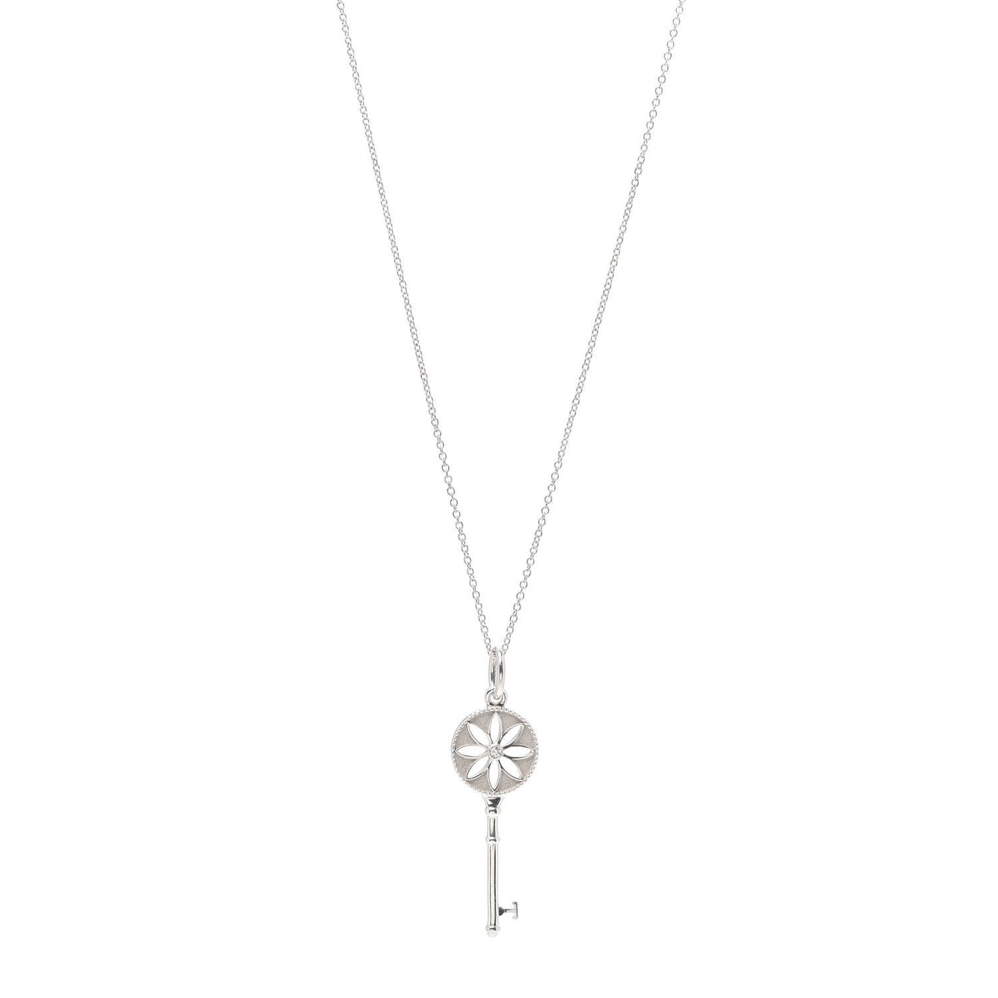 Sterling Silver Diamond Small Daisy Key Pendant Necklace