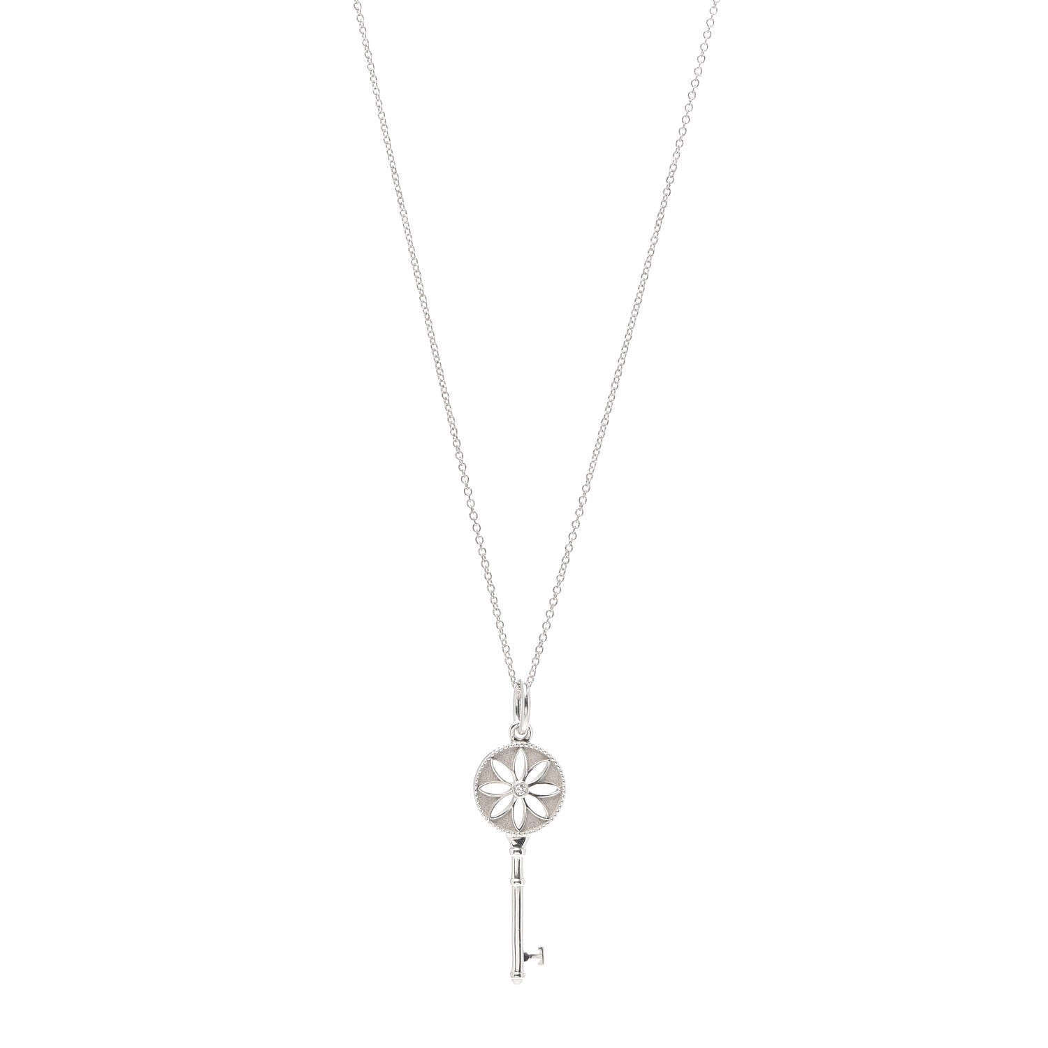 Tiffany Sterling Silver Diamond Small Daisy Key Pendant Necklace 1 of 6