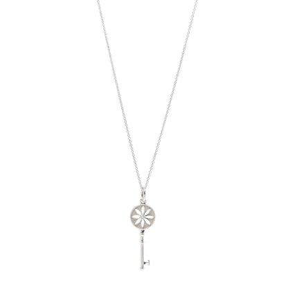 Tiffany Sterling Silver Diamond Small Daisy Key Pendant Necklace 1 of 6