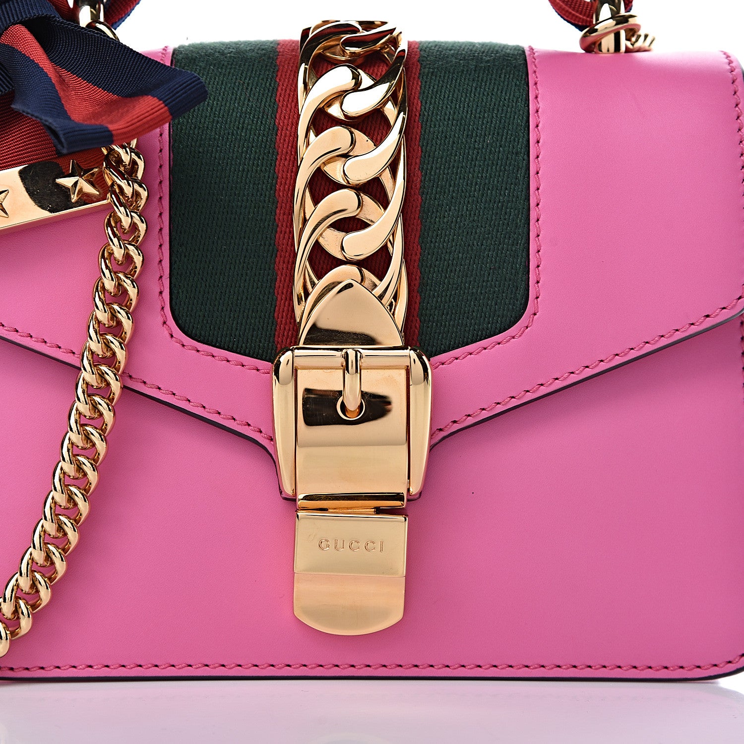 Gucci Vitello Fontanella Web Mini Sylvie Chain Shoulder Bag Pink Tropical Flower 8 of 11