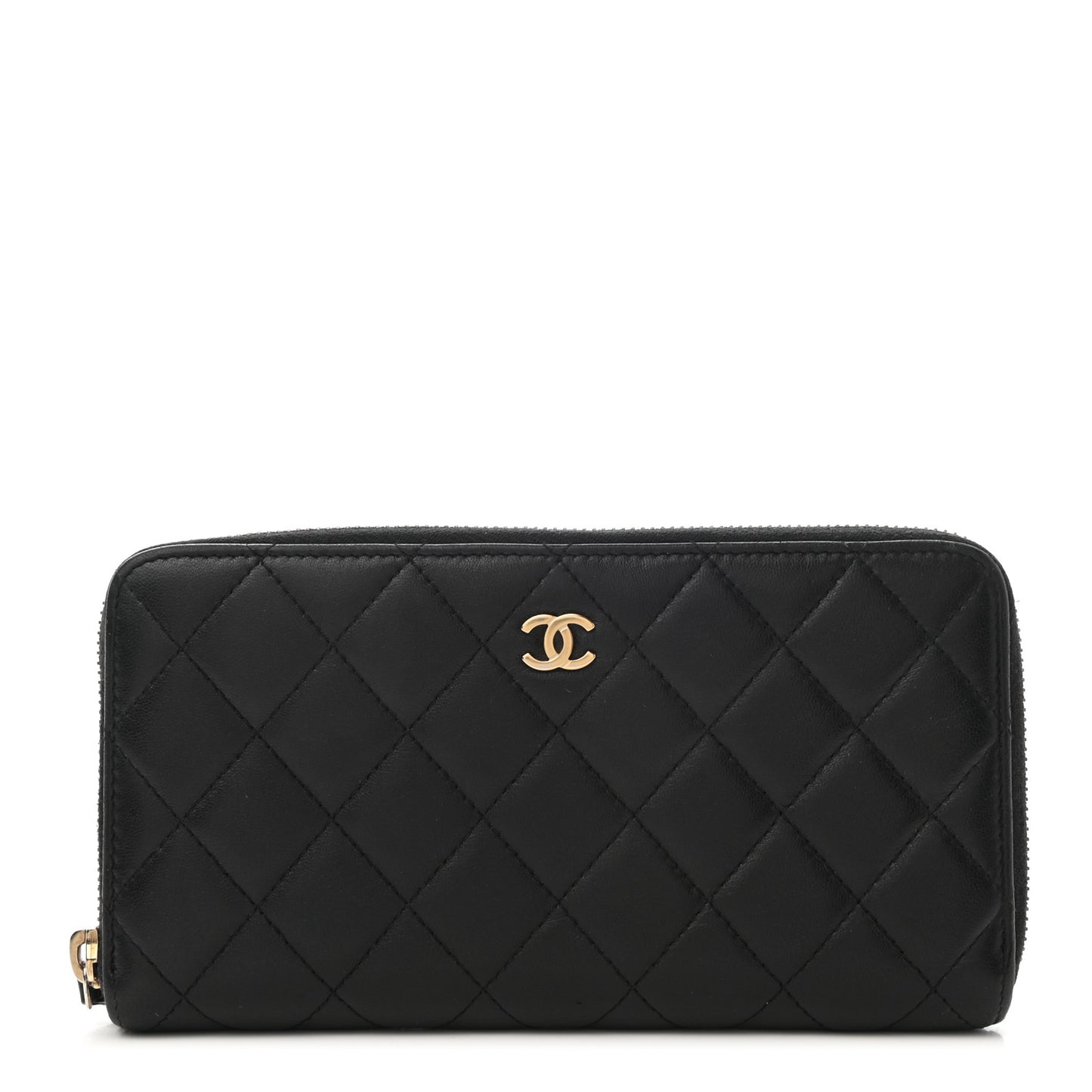 Lambskin Quilted Large Gusset Zip Around Wallet Black