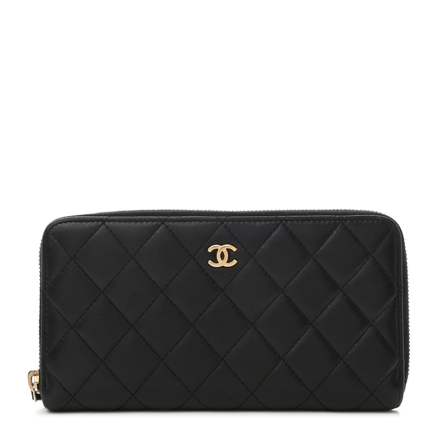 Chanel Lambskin Quilted Large Gusset Zip Around Wallet Black 1 of 8