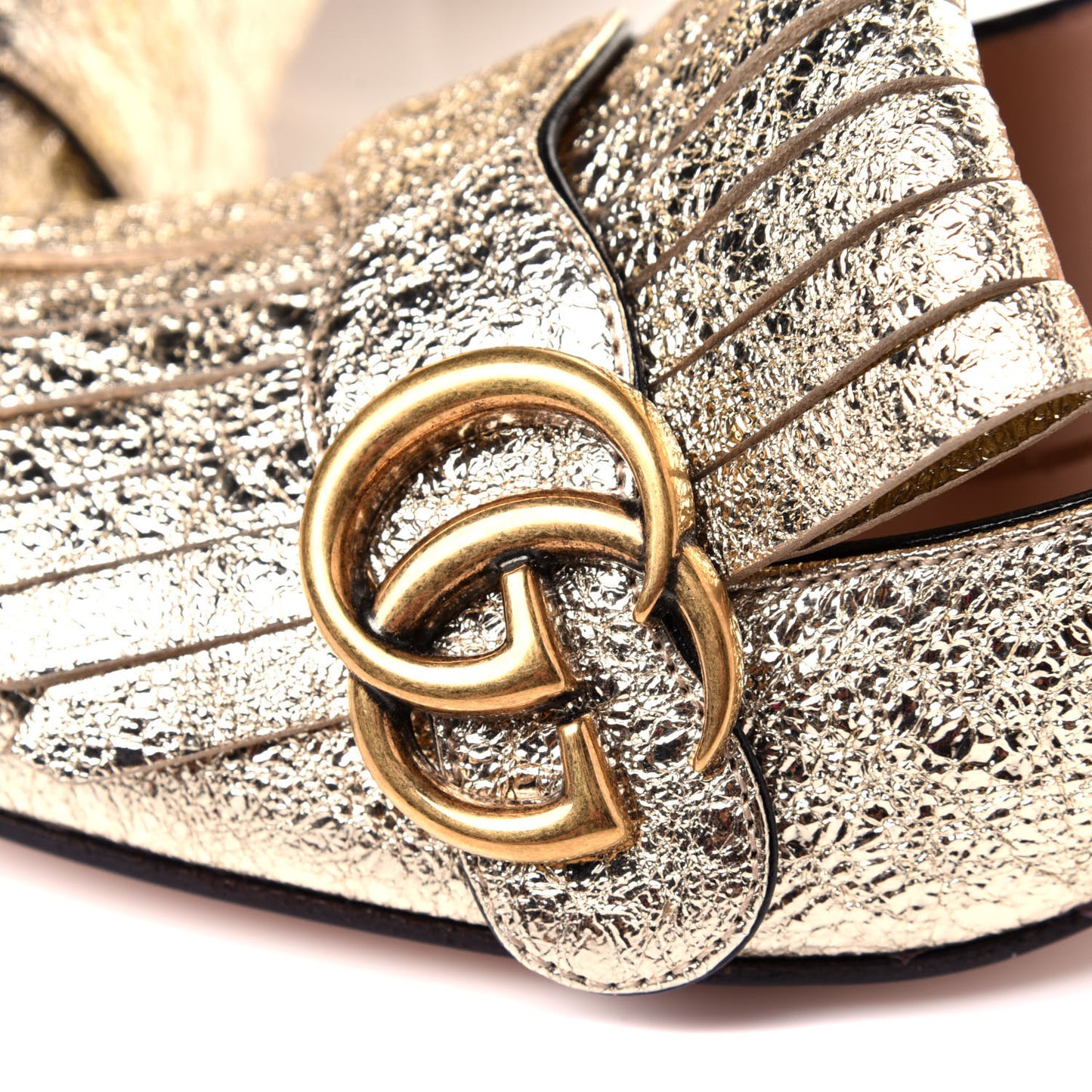 Galassia GG Marmont Fringe 50mm Loafer Pumps 36.5 Platino