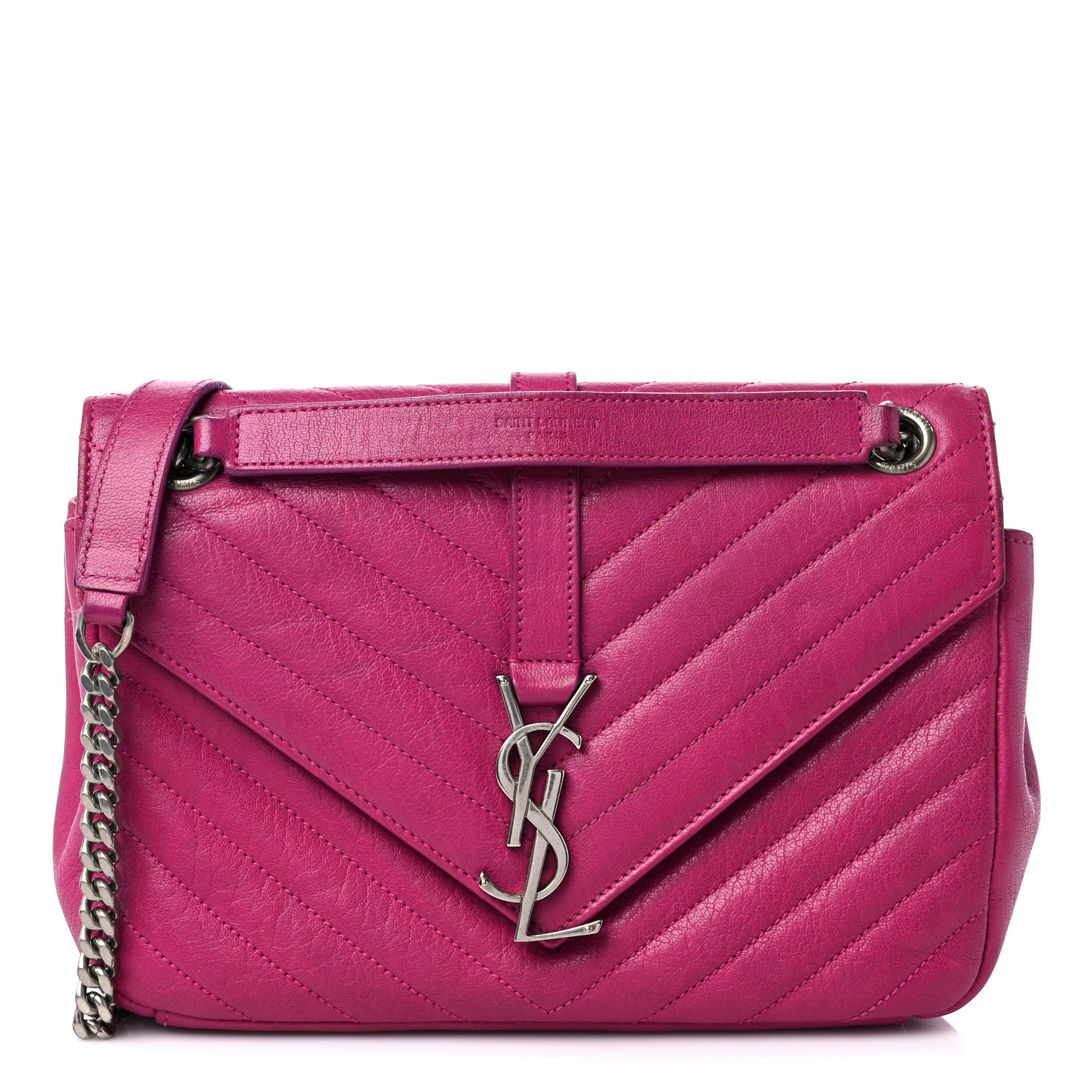 Saint Laurent Sheepskin Matelasse Chevron Medium Monogram Chain Bag Electric Pink 1 of 16