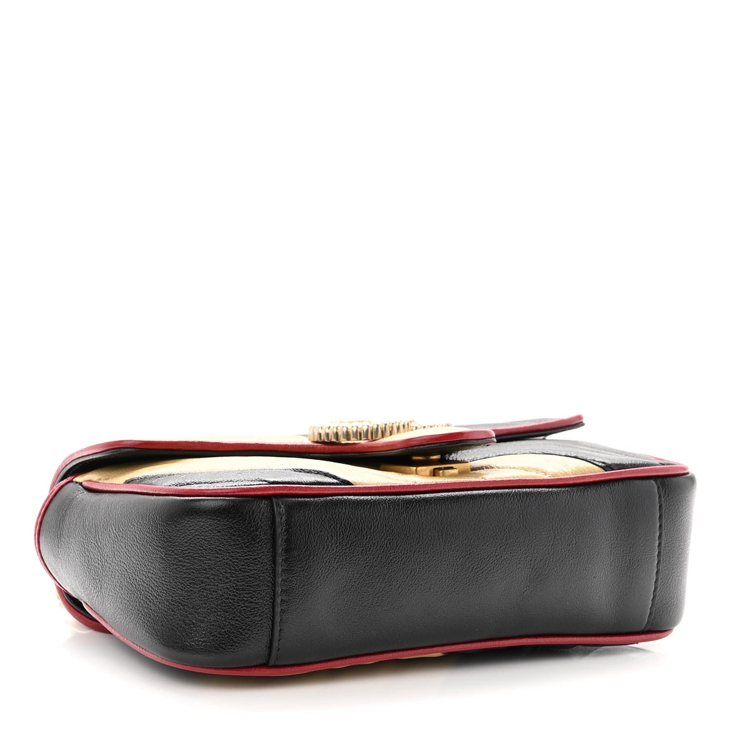 Vintage Effect Calfskin Matelasse Diagonal Striped Super Mini Torchon GG Marmont Shoulder Bag Black Beige