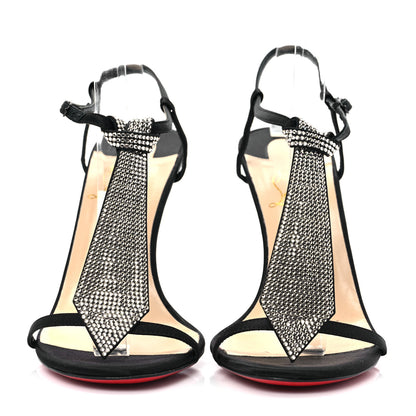Christian Louboutin Satin Crepe Strass T Cab 100 T-Strap Sandals 39 Black 2 of 9