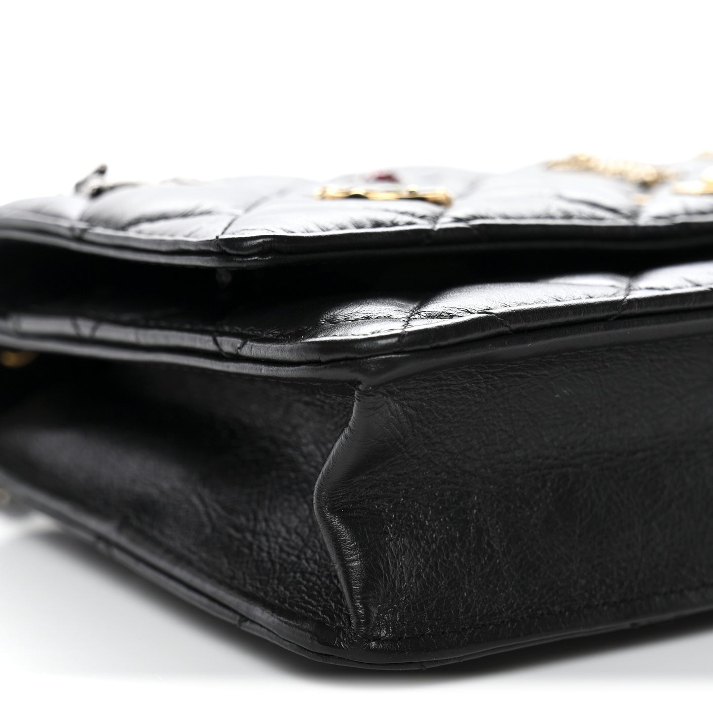 Aged Calfskin Quilted Lucky Charms 2.55 Reissue Wallet On Chain WOC Black