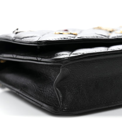 Chanel Aged Calfskin Quilted Lucky Charms 2.55 Reissue Wallet On Chain WOC Black 10 of 11