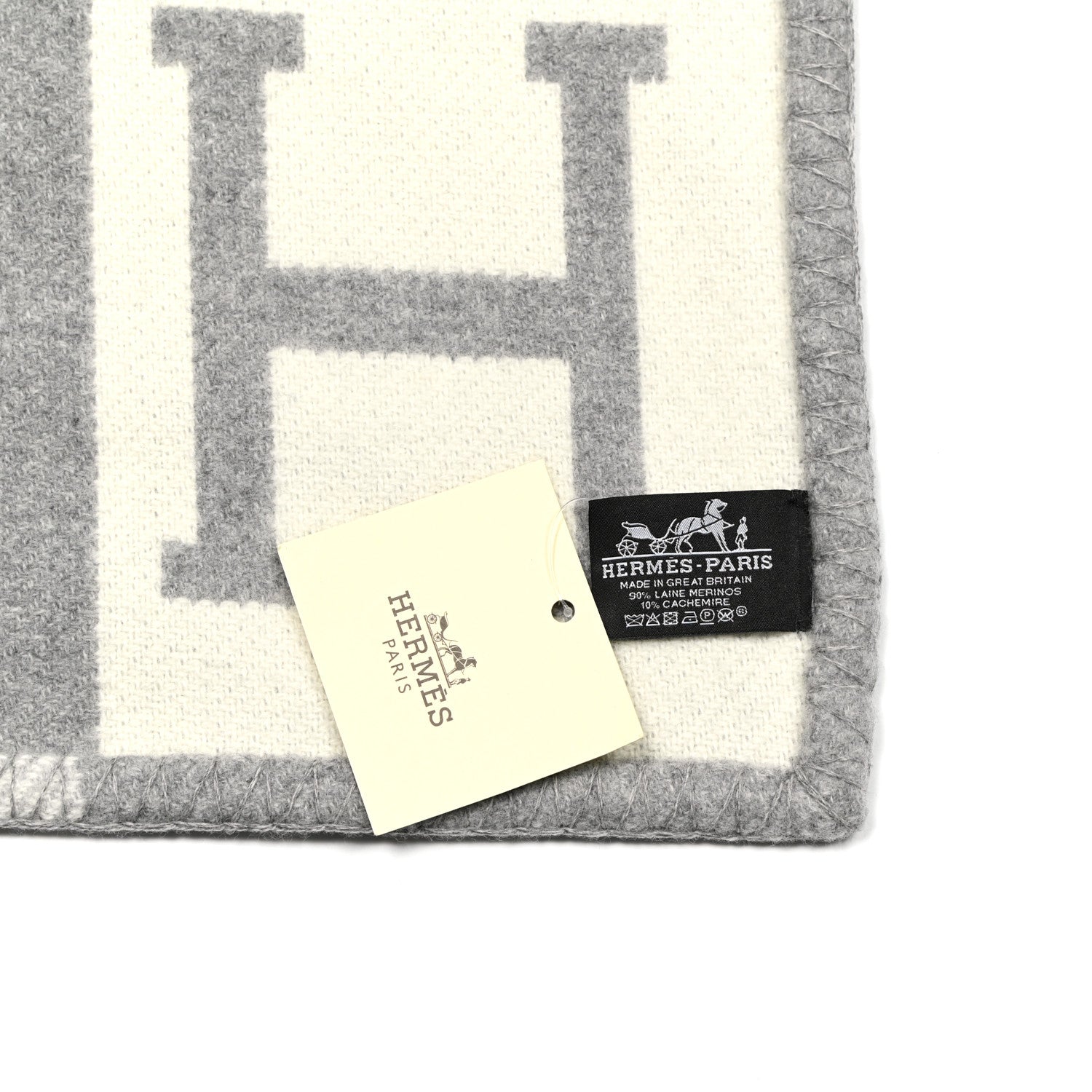 Hermes Wool Cashmere Avalon III Blanket Ecru Gris Clair 3 of 3
