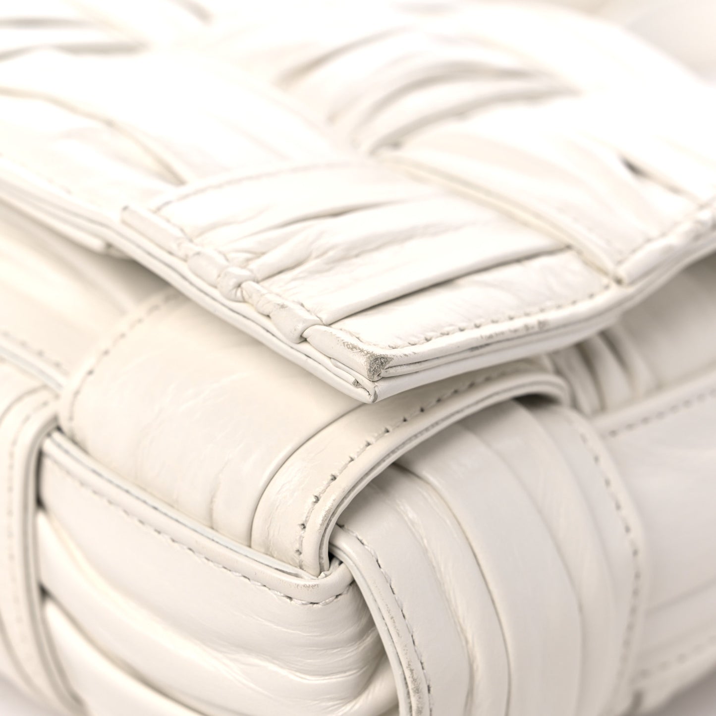 Calfskin Intreccio Plisse Cassette Crossbody Bag White